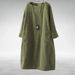 Amy corduroy midi dress in Army Green