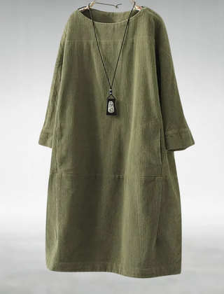 Amy corduroy midi dress in Army Green