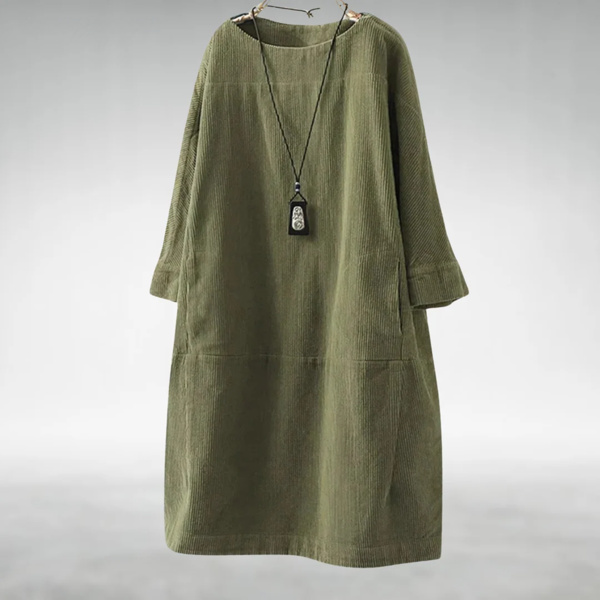 Amy corduroy midi dress in Army Green