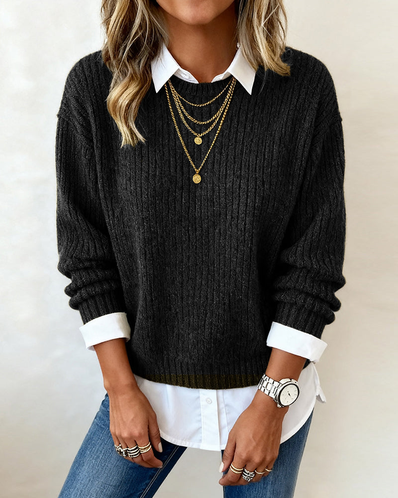 Laluna | Sweater With Shirt Collar And Patchwork Design – Birch & Breeze