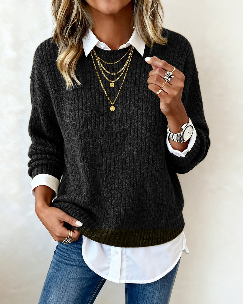 Laluna | Sweater With Shirt Collar And Patchwork Design – Birch & Breeze