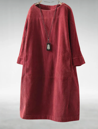 Amy corduroy midi dress in Red