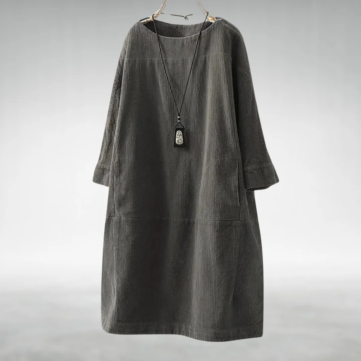 Amy corduroy midi dress in Gray