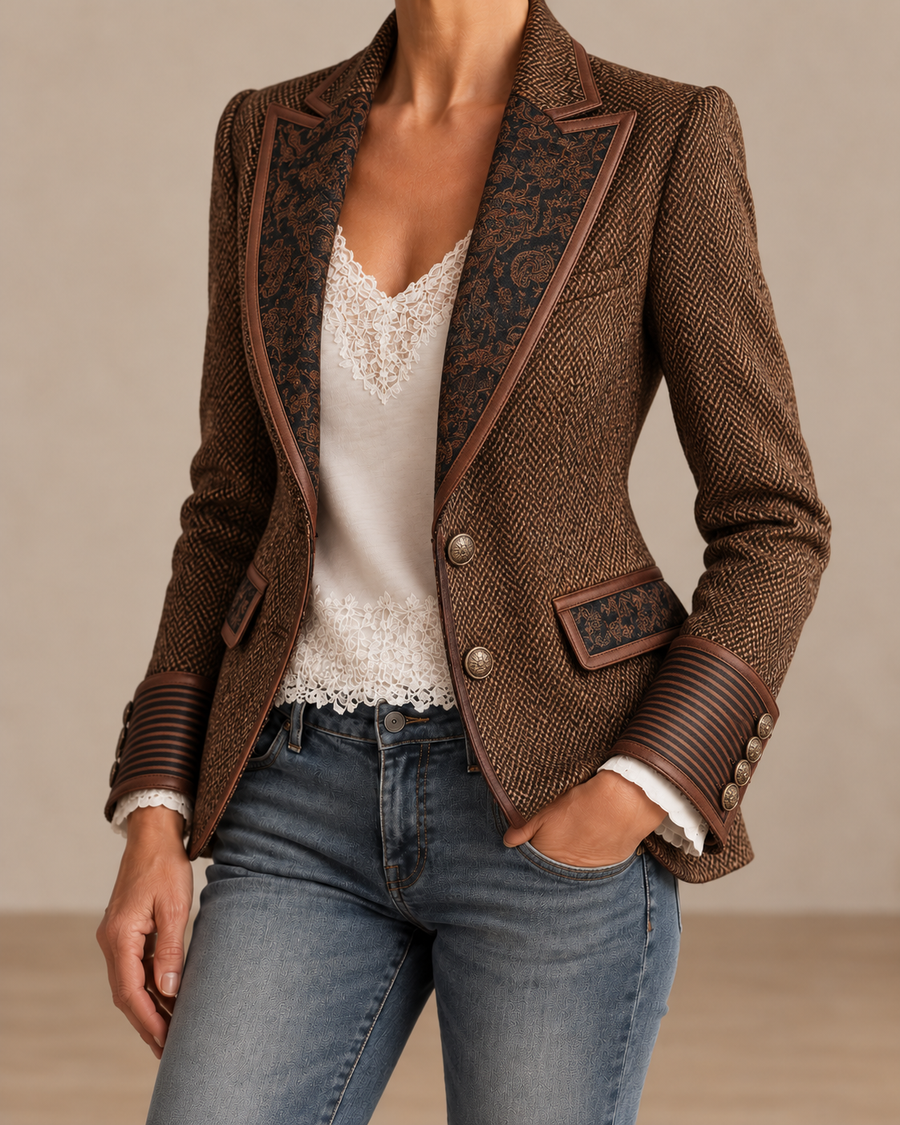 Women’s Tailored Herringbone Paneled Blazer