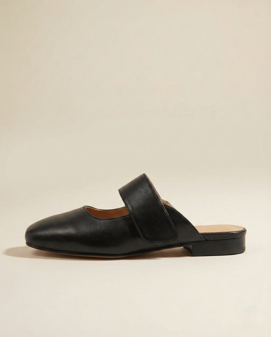 Yena | Leather Square Toe Chunky Heel Mules