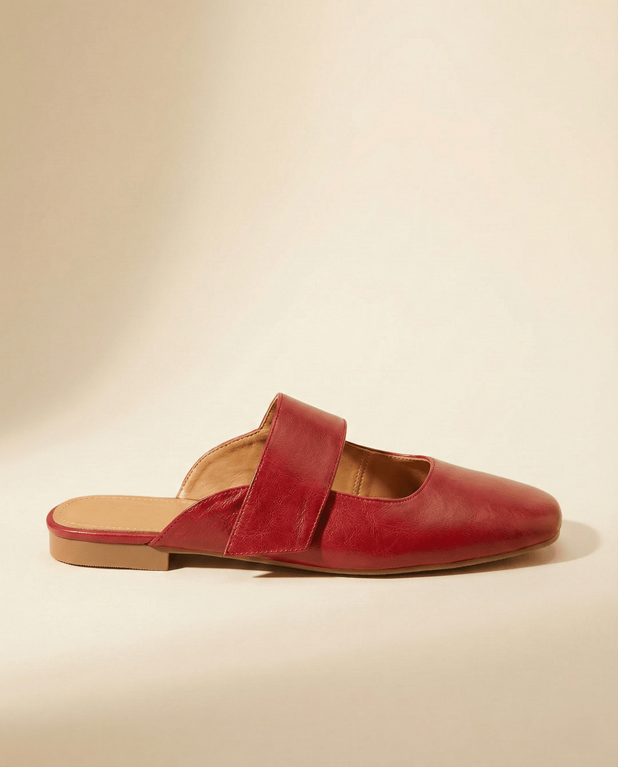 Yena | Leather Square Toe Chunky Heel Mules
