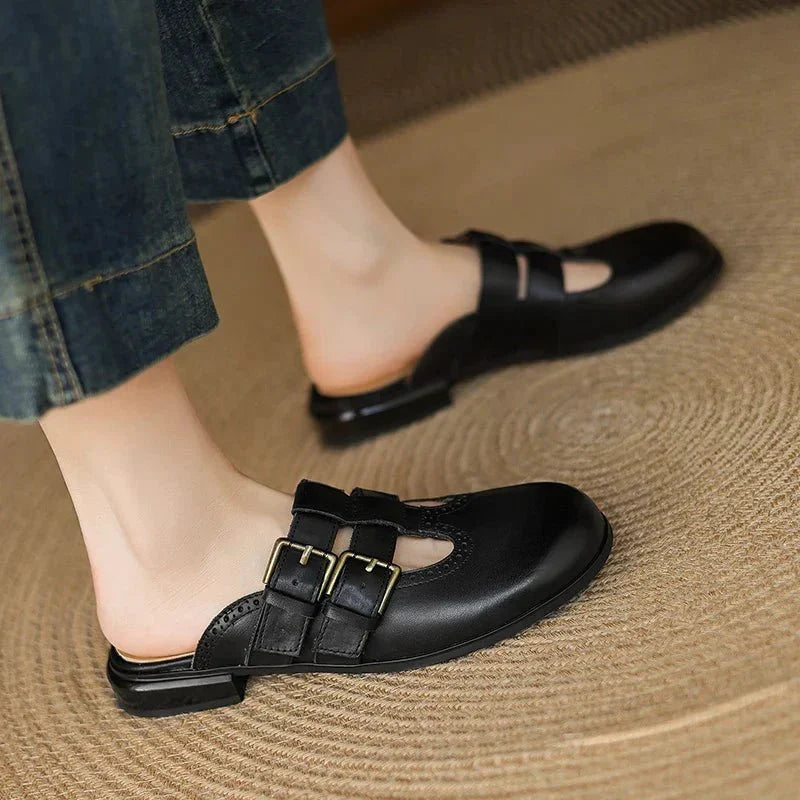 Theodora Mule Heels | Soft Leather, Comfortable Block Heel