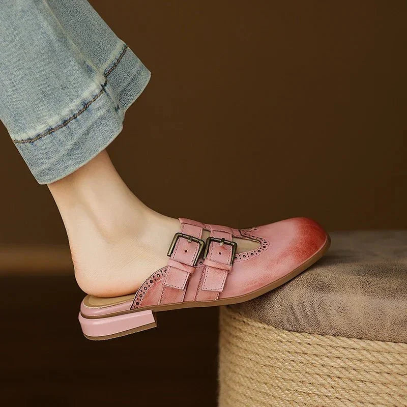 Theodora Mule Heels | Soft Leather, Comfortable Block Heel