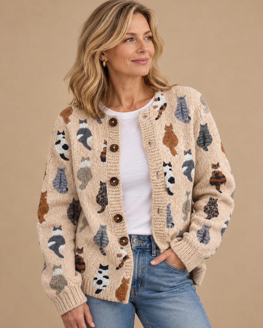 Zaira | Artistic Cardigan with Cats